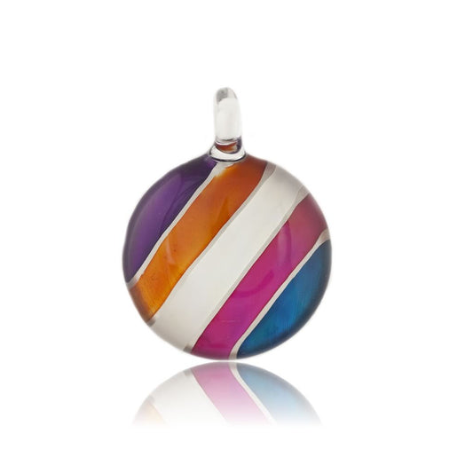 A beautiful hand-made lampwork glass pendant individually painted. Comes with a leather suede cord necklace.
