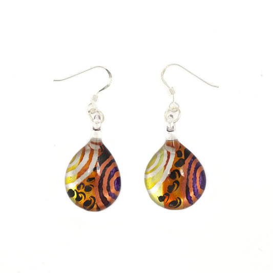 A beautiful hand-made lampwork glass earring individually painted. With sterling sliver hooks.