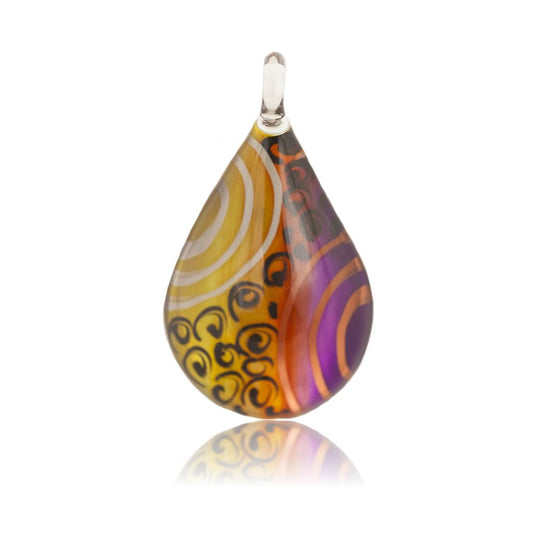 A beautiful hand-made lampwork glass pendant individually painted. Comes with a leather suede cord necklace.