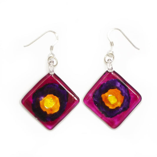 A beautiful hand-made lampwork glass earring individually painted. With sterling sliver hooks.