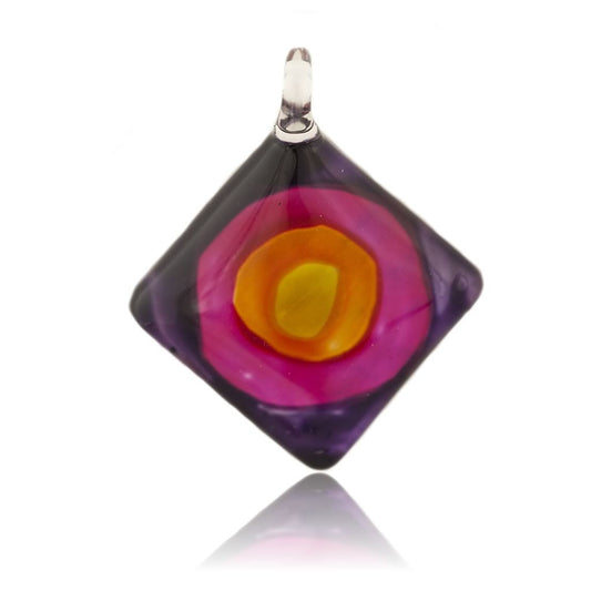 A beautiful hand-made lampwork glass pendant individually painted. Comes with a leather suede cord necklace.