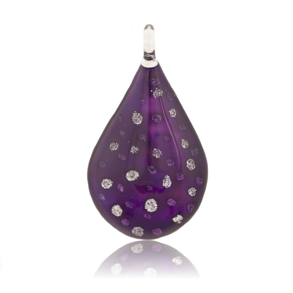 A beautiful hand-made lampwork glass pendant individually painted. Comes with a leather suede cord necklace.