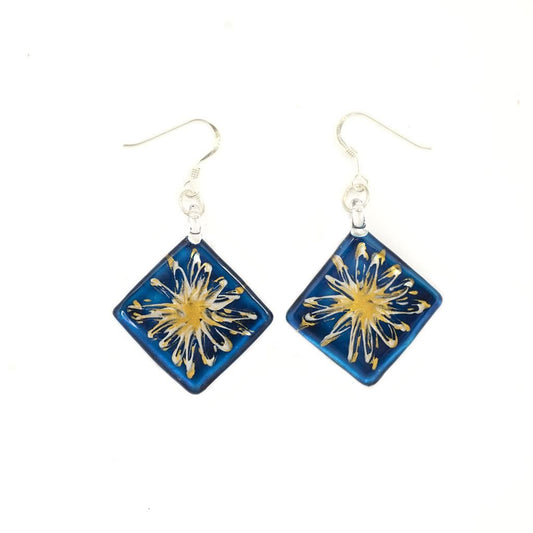 A beautiful hand-made lampwork glass earring individually painted. With sterling sliver hooks.