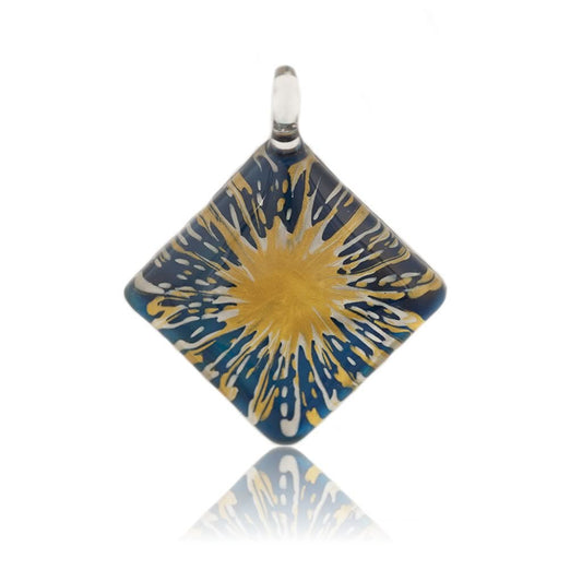 A beautiful hand-made lampwork glass pendant individually painted. Comes with a leather suede cord necklace.