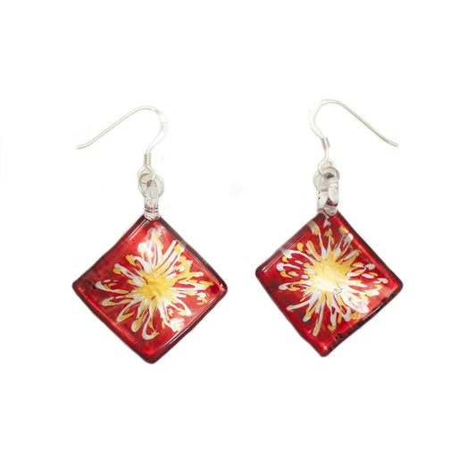 A beautiful hand-made lampwork glass earring individually painted. With sterling sliver hooks.