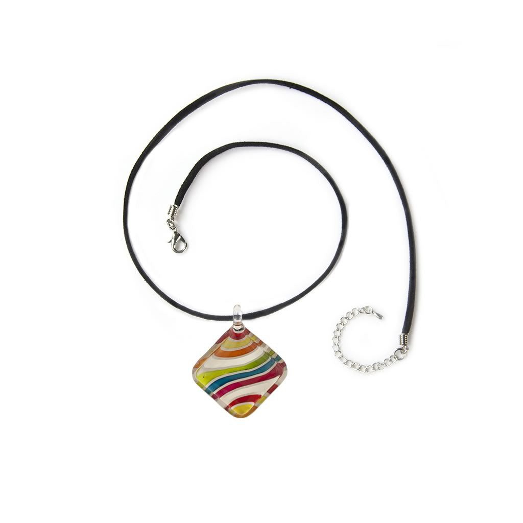 A beautiful hand-made lampwork glass pendant individually painted. Comes with a leather suede cord necklace.