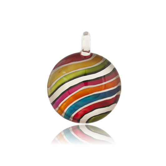 A beautiful hand-made lampwork glass pendant individually painted. Comes with a leather suede cord necklace.