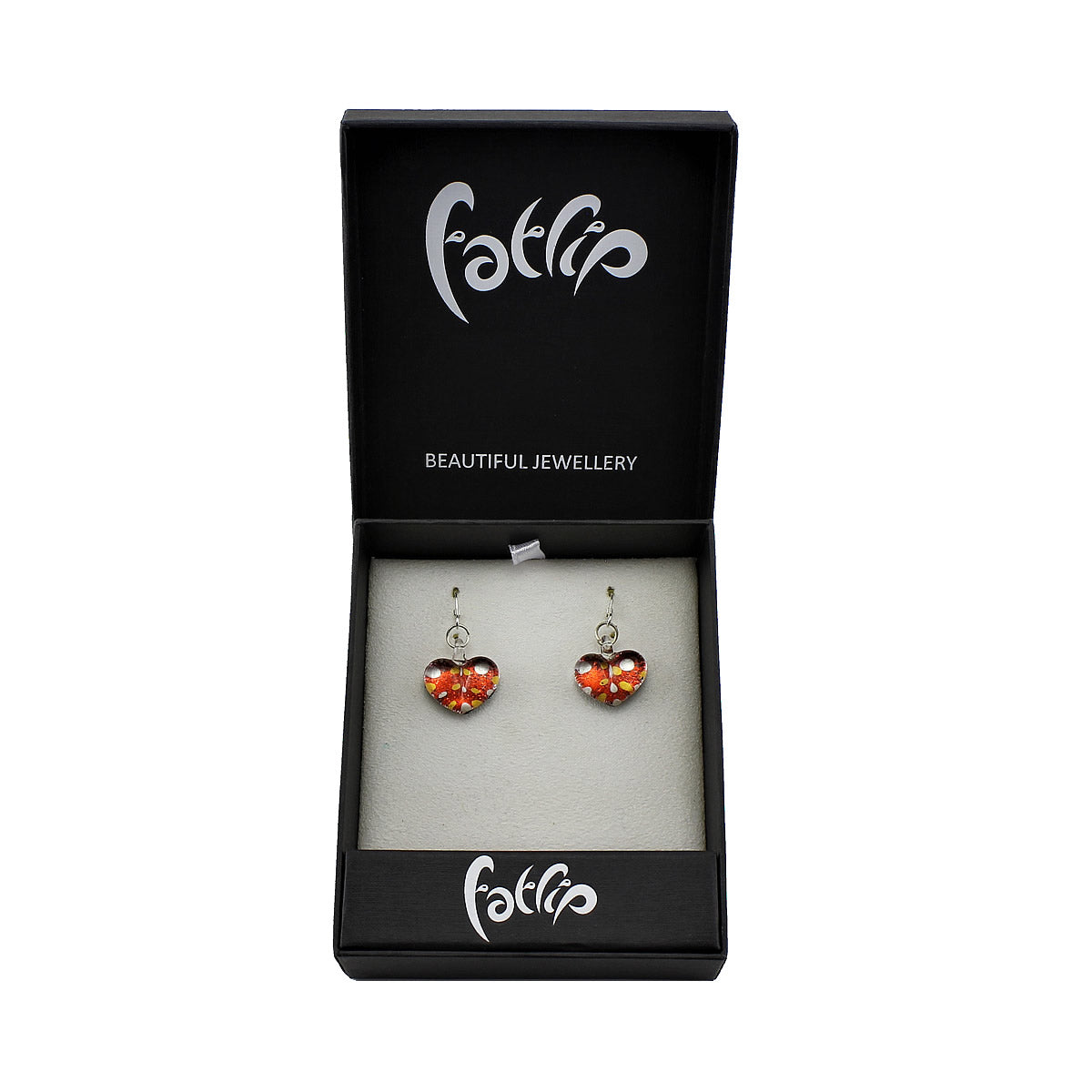 SWE516 - Orange Glass Heart Sparkle Spot Drop Earring
