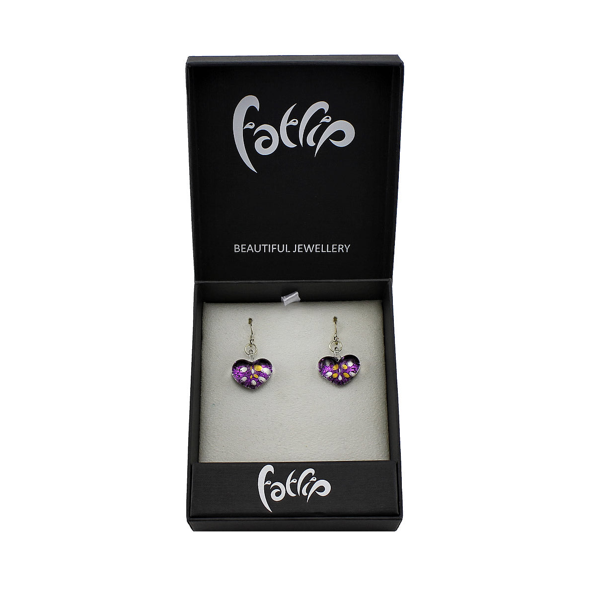 SWE517 - Purple Glass Heart Sparkle Spot Drop Earring