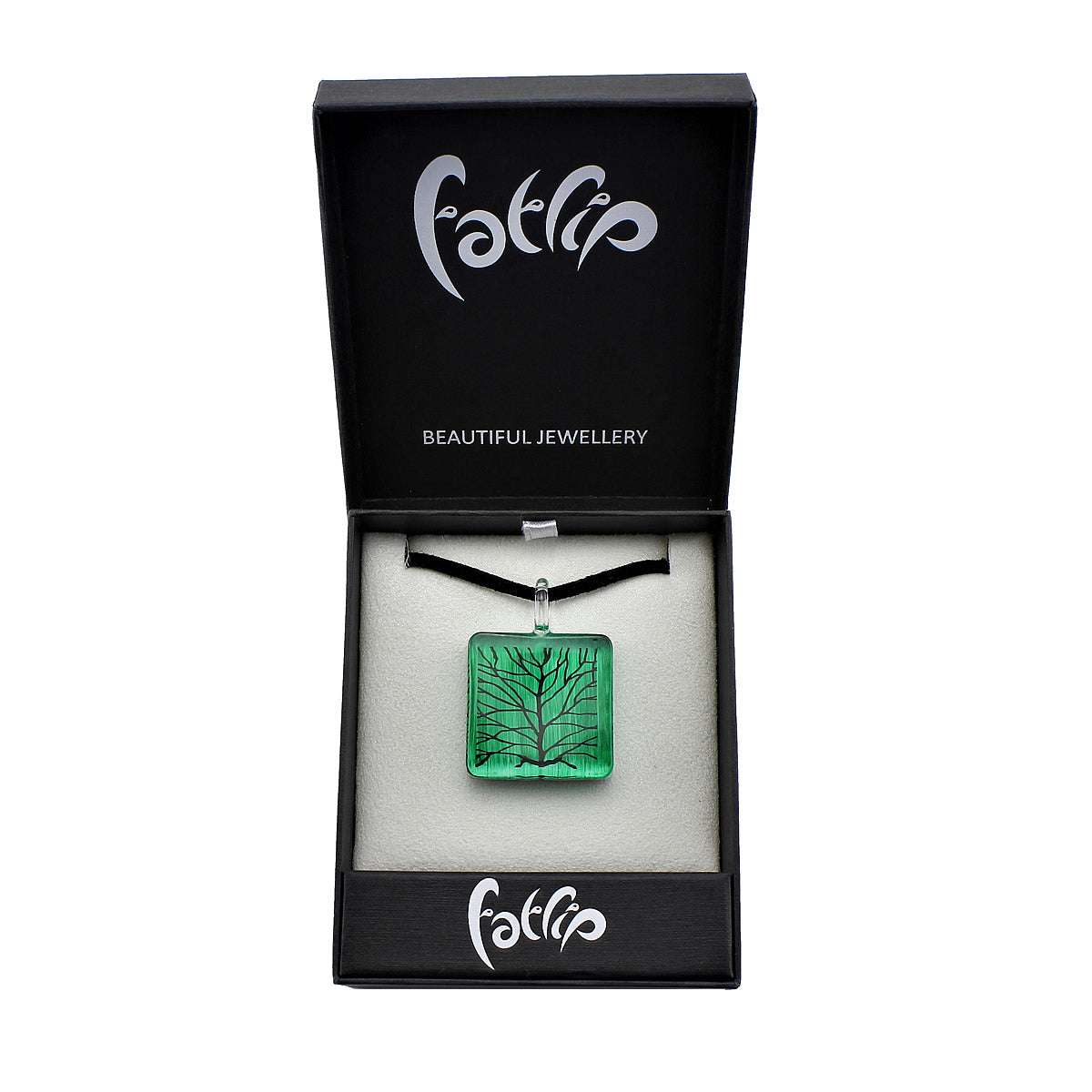 SWN561 - Green Glass Square Branch Pendant Necklace
