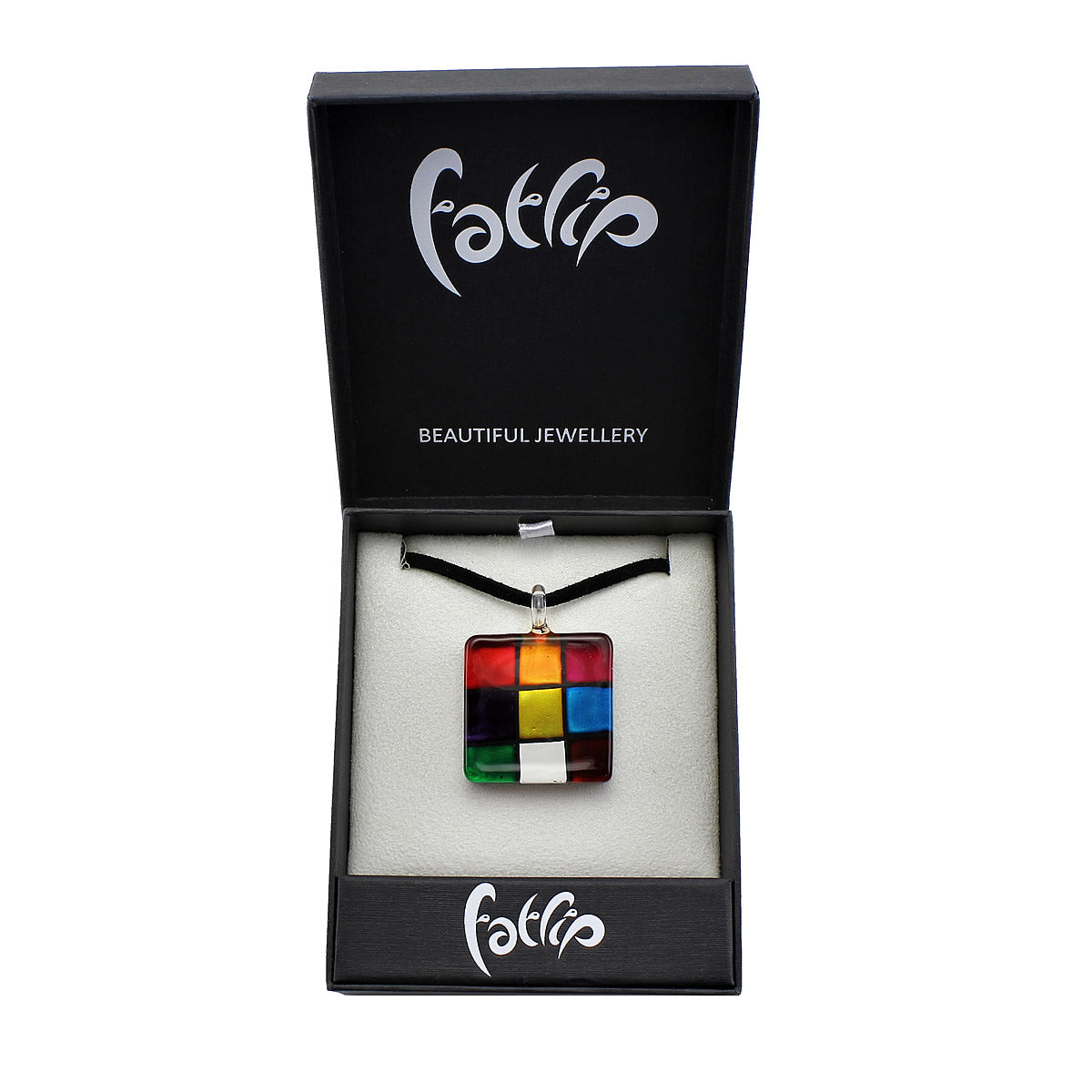 SWN563 - Multi-colour Glass Square Pendant Necklace