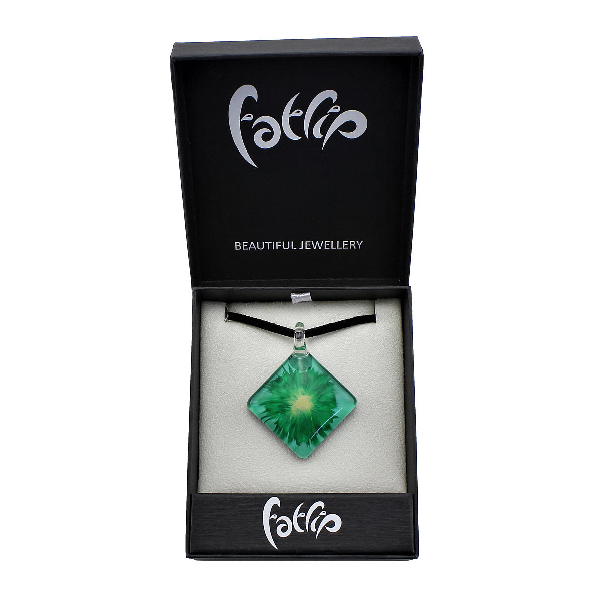 SWN564 - Green Glass Diamond Pendant Necklace