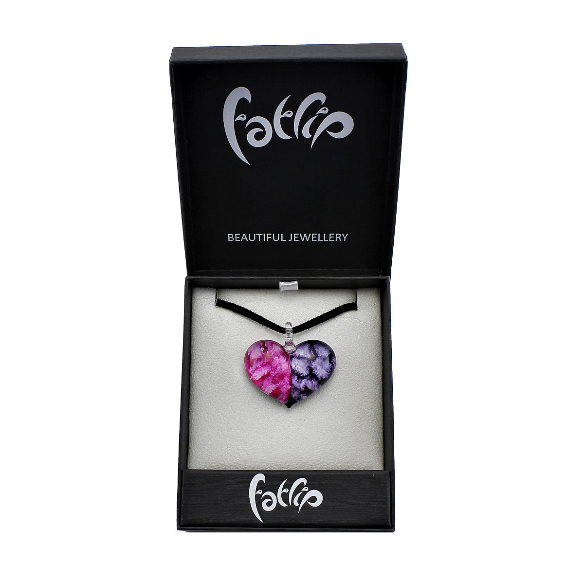 SWN569 - Pink Purple Glass Two-tone Heart Pendant Necklace