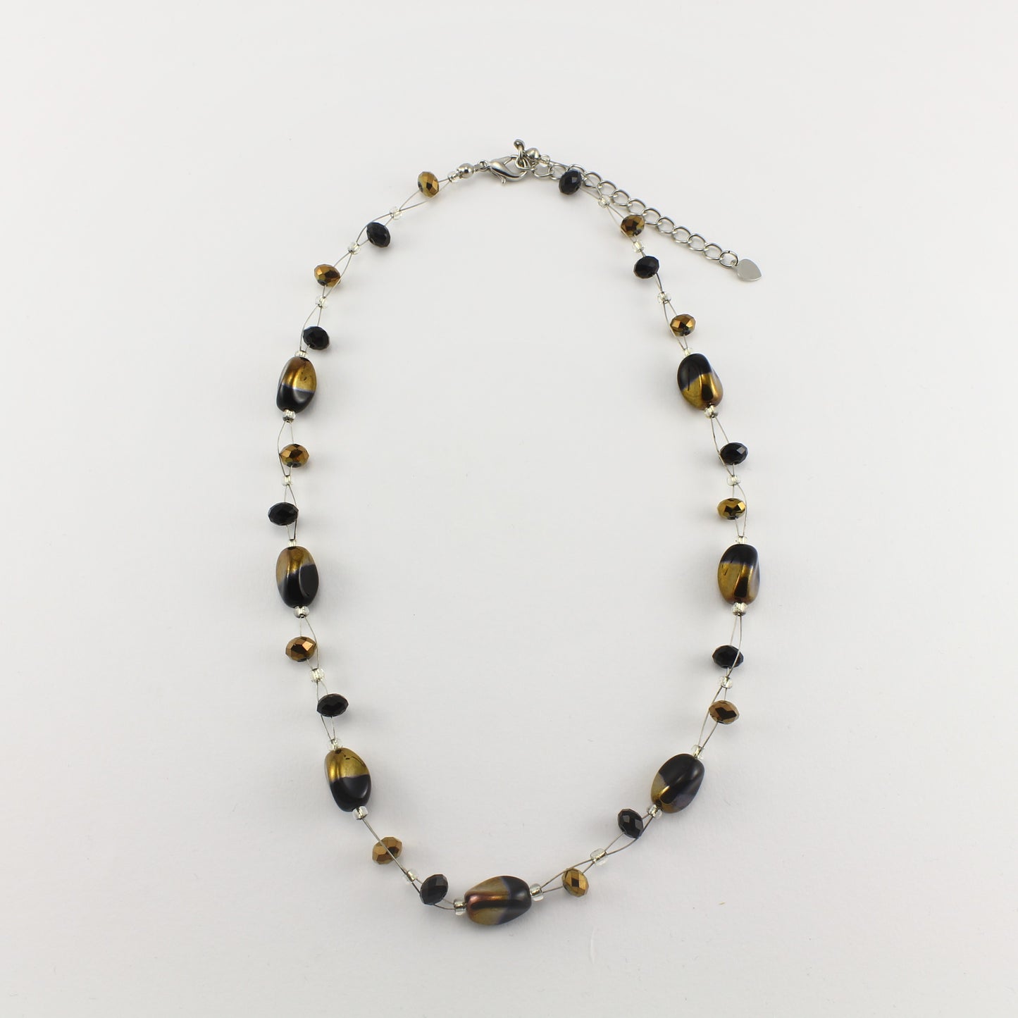 SWN0029BK - ALICE - Black/Gold Glass Crystal Necklace