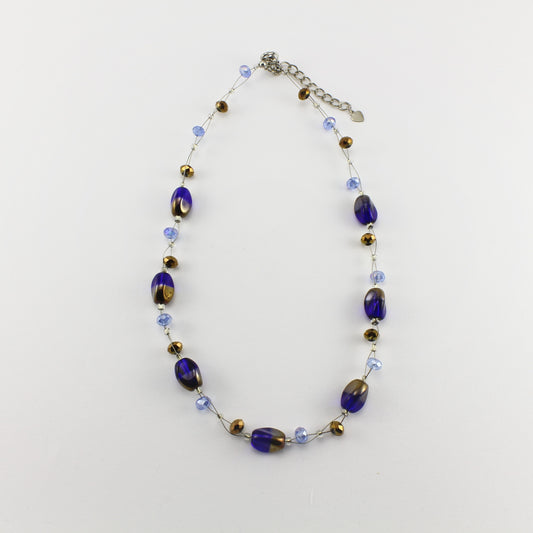 WSWN0029BL - ALICE - Blue/Gold Glass Crystal Necklace