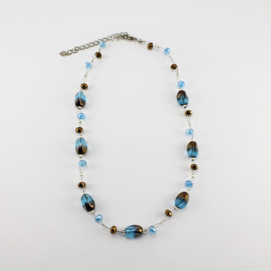 SWN0029TU - ALICE - Turquoise/Gold Glass Crystal Necklace