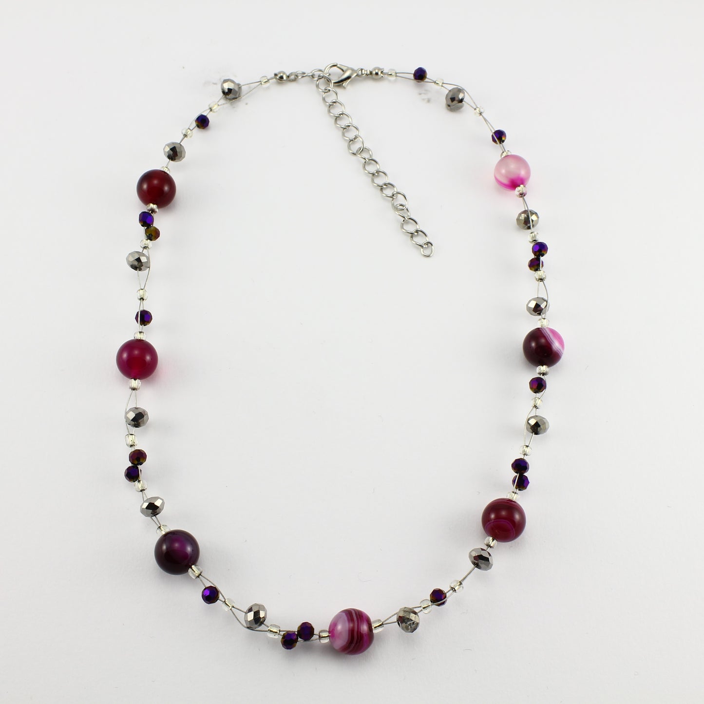 SWN0013PI - EMMA - Fushia Pink Agate Stone Necklace