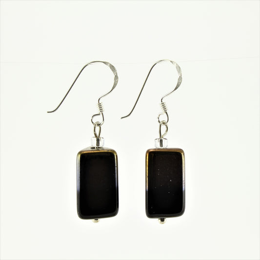 SWE0043BK - PIPPA - Black/Gold Rectangle Glass Crystal Drop Earrings