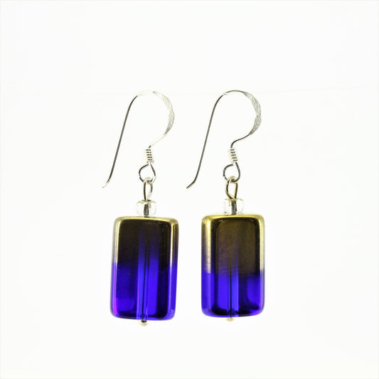 SWE0043BL - PIPPA - Navy/Gold Rectangle Glass Crystal Drop Earrings
