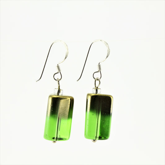 SWE0043GN - PIPPA - Green/Gold Rectangle Glass Crystal Drop Earrings