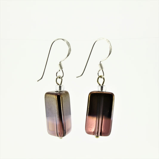 WSWE0043PU - PIPPA - Purple/Gold Rectangle Glass Crystal Drop Errings