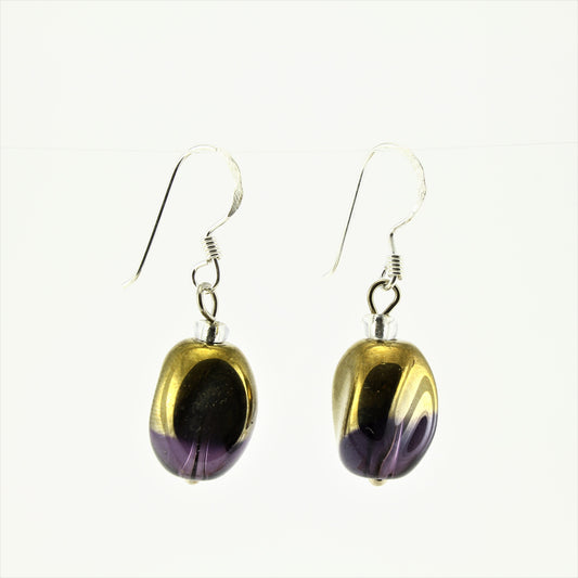 SWE0029PU - ALICE - Purple/Gold Glass Crystal Drop Earrings