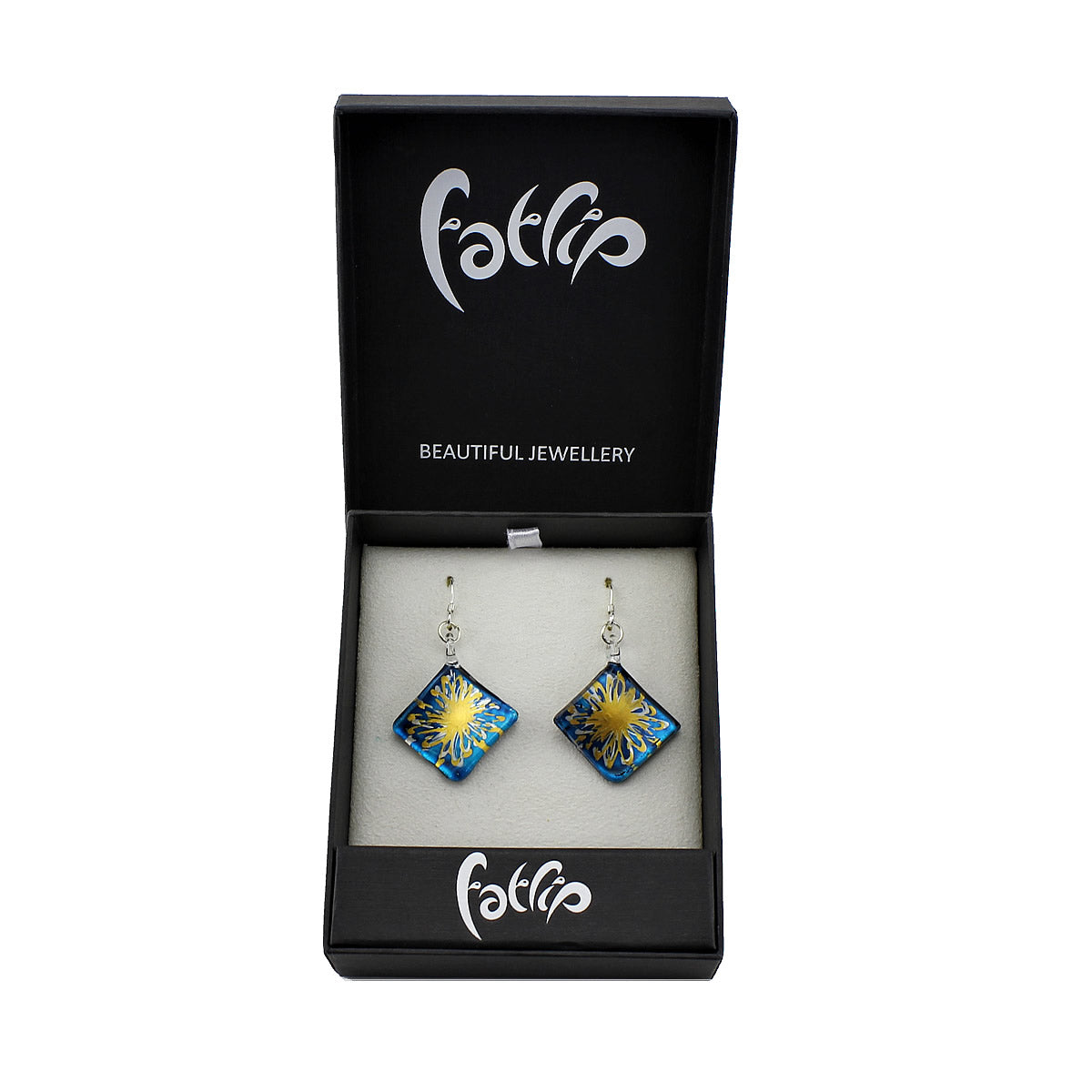 SWE514 - Blue Glass Diamond Drop Earring