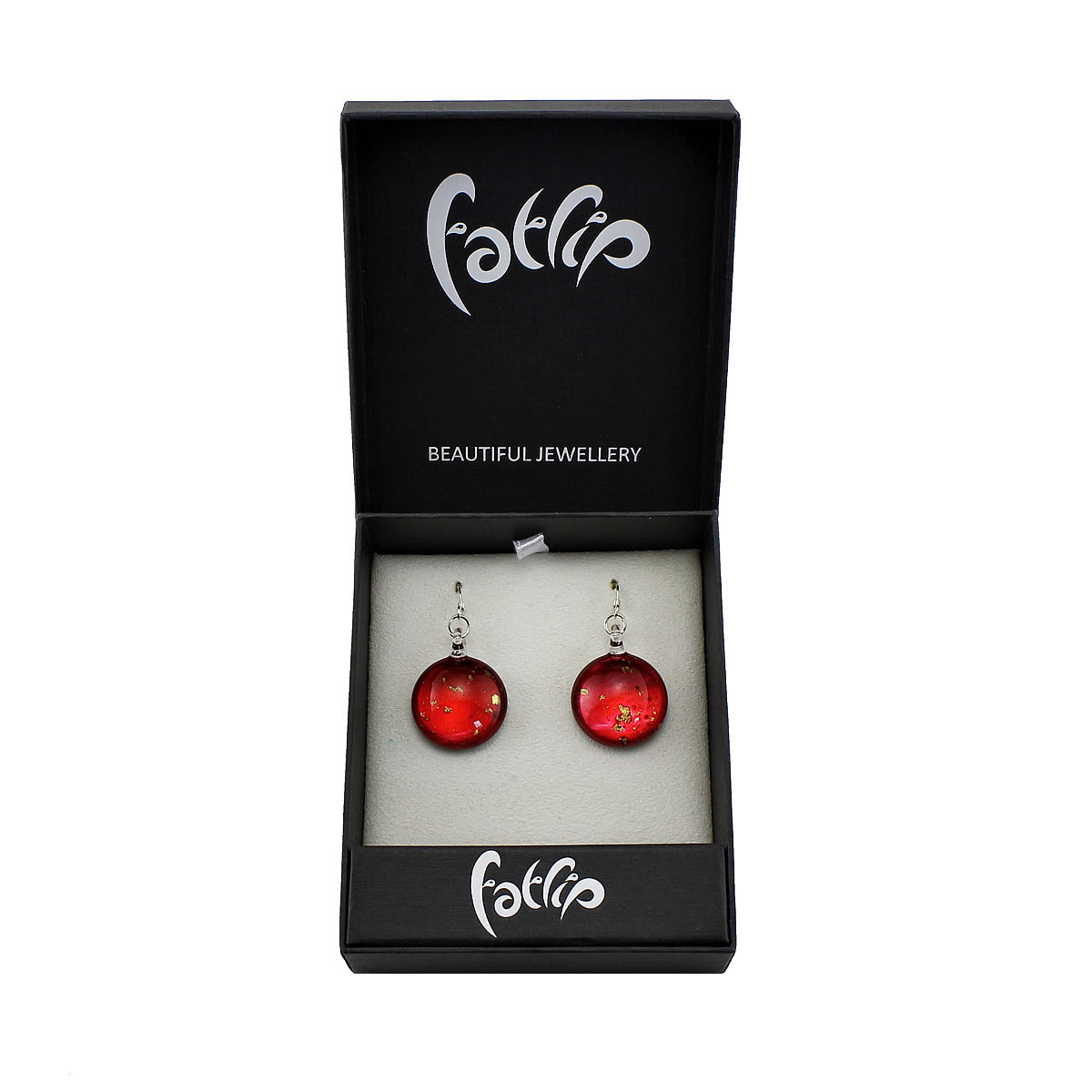 SWE519 - Red Glass Round Gold Fleck Drop Earring