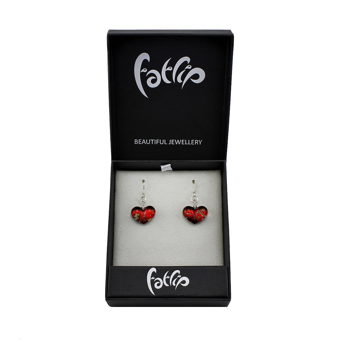 SWE522 - Red Glass Heart Gold Fleck Drop Earring