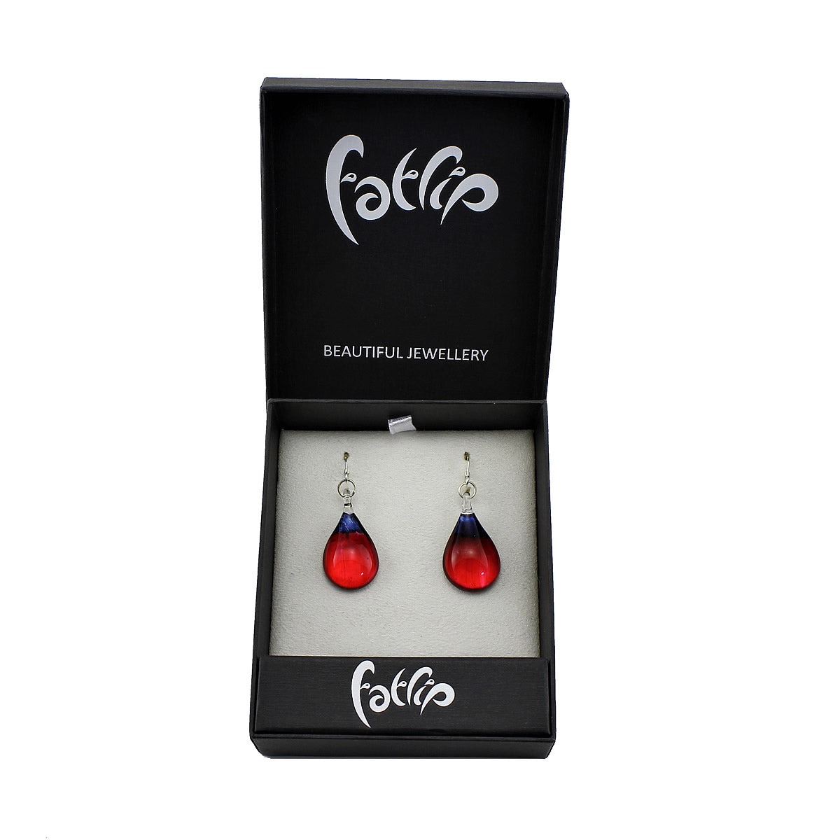 SWE524 - Red Blue Glass Teardrop Drop Earring