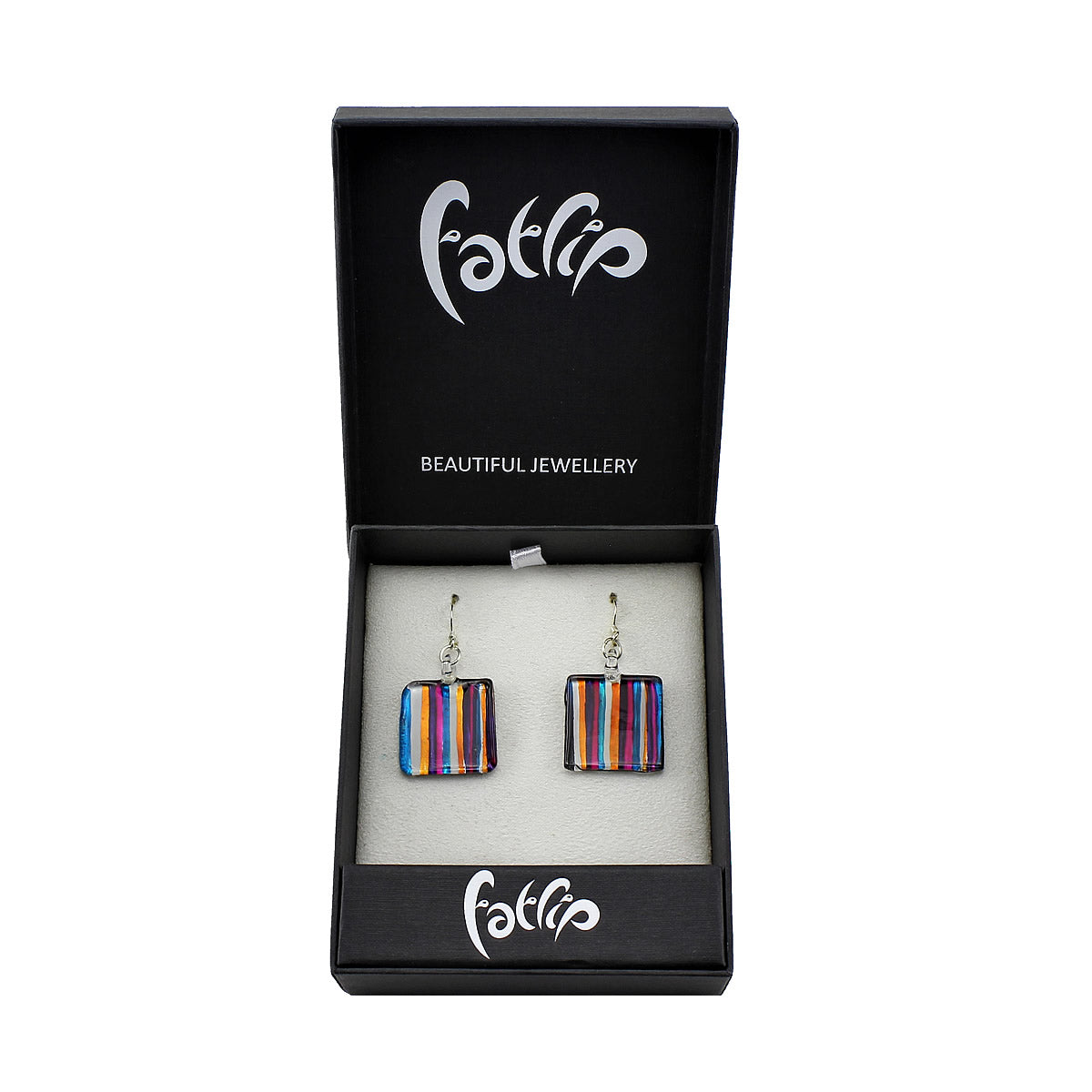 SWE532 - Multi-colour Glass Square Striped Drop Earring