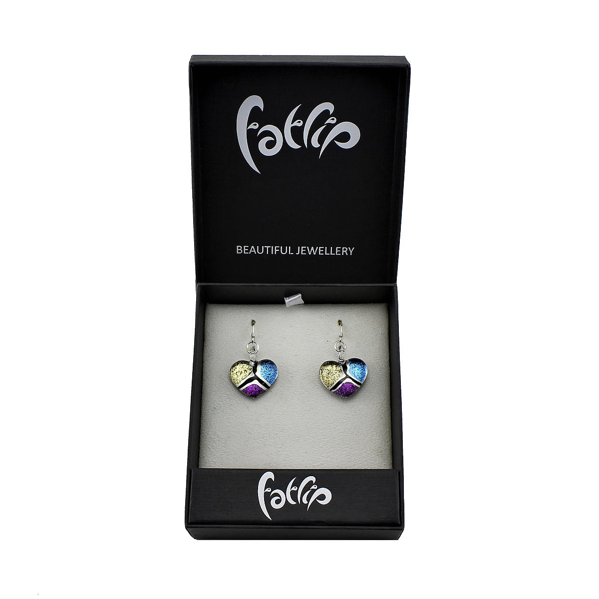 SWE534 - Purple Blue Gold Glass Heart Glitter Drop Earring