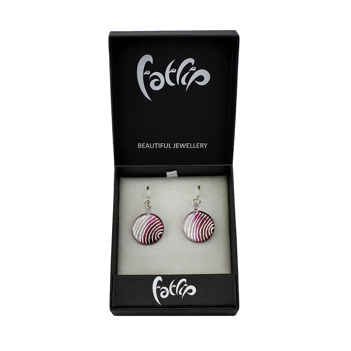 SWE550 - Pink Glass Round White Striped Drop Earring