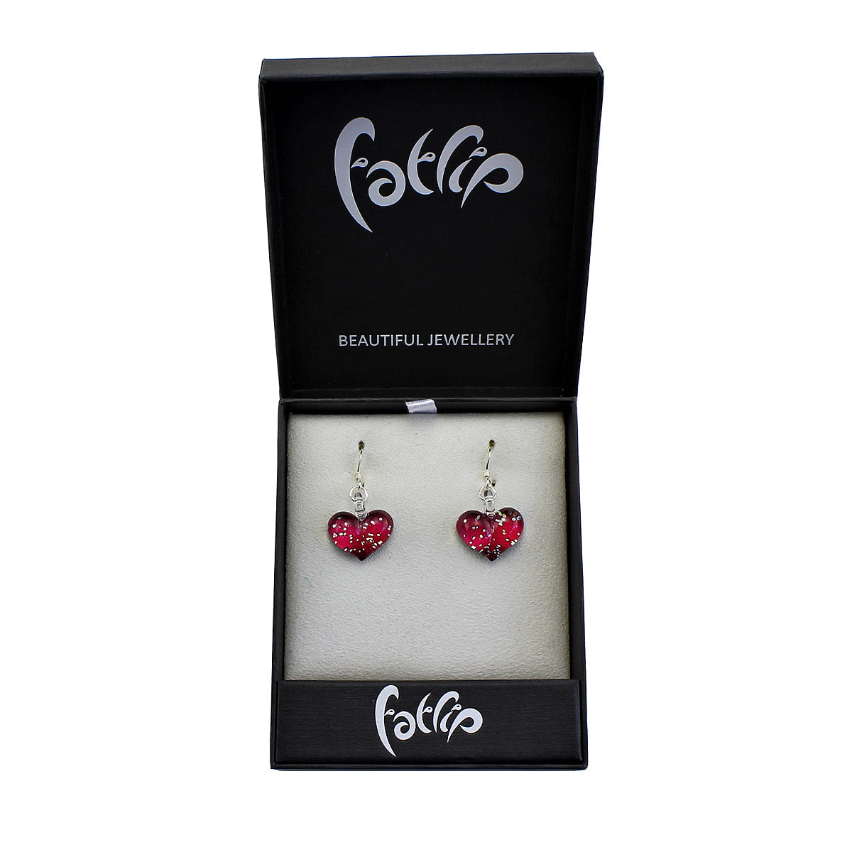 SWE571 - Red Glass Heart Sparkle Drop Earring