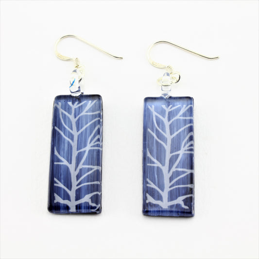 SWE578 - Rectangle Blue Tree Of Life Glass Earrings