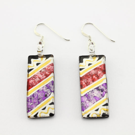 SWE582 - Rectangle Multi Coloured Glass Earrings