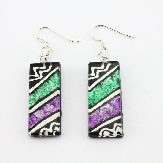 SWE583 - Rectangle Multi Coloured Glass Earrings