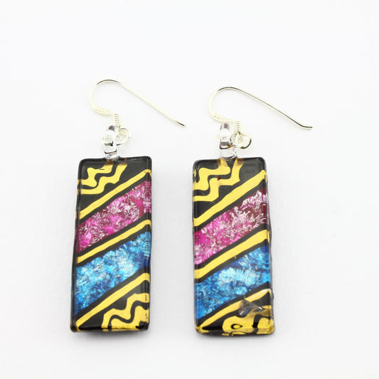 SWE584 - Rectangle Multi Coloured Glass Earrings