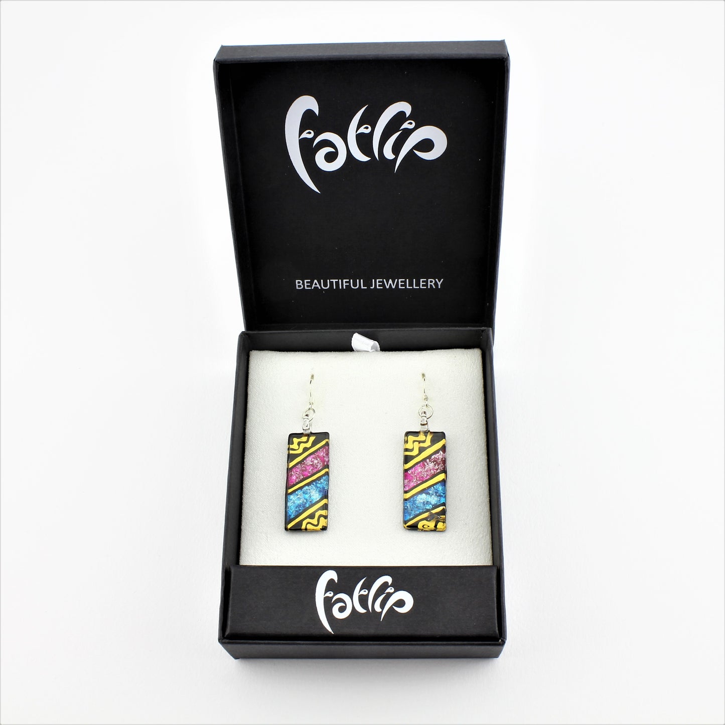 SWE584 - Rectangle Multi Coloured Glass Earrings