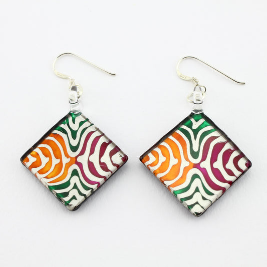 WSWE586 - Multi Coloured Diamond Glass Earrings