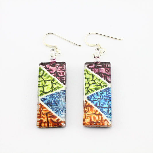 SWE587 - Rectangle Multi Coloured Glass Earrings