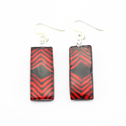 WSWE589 - Rectangle Red Glass Earrings