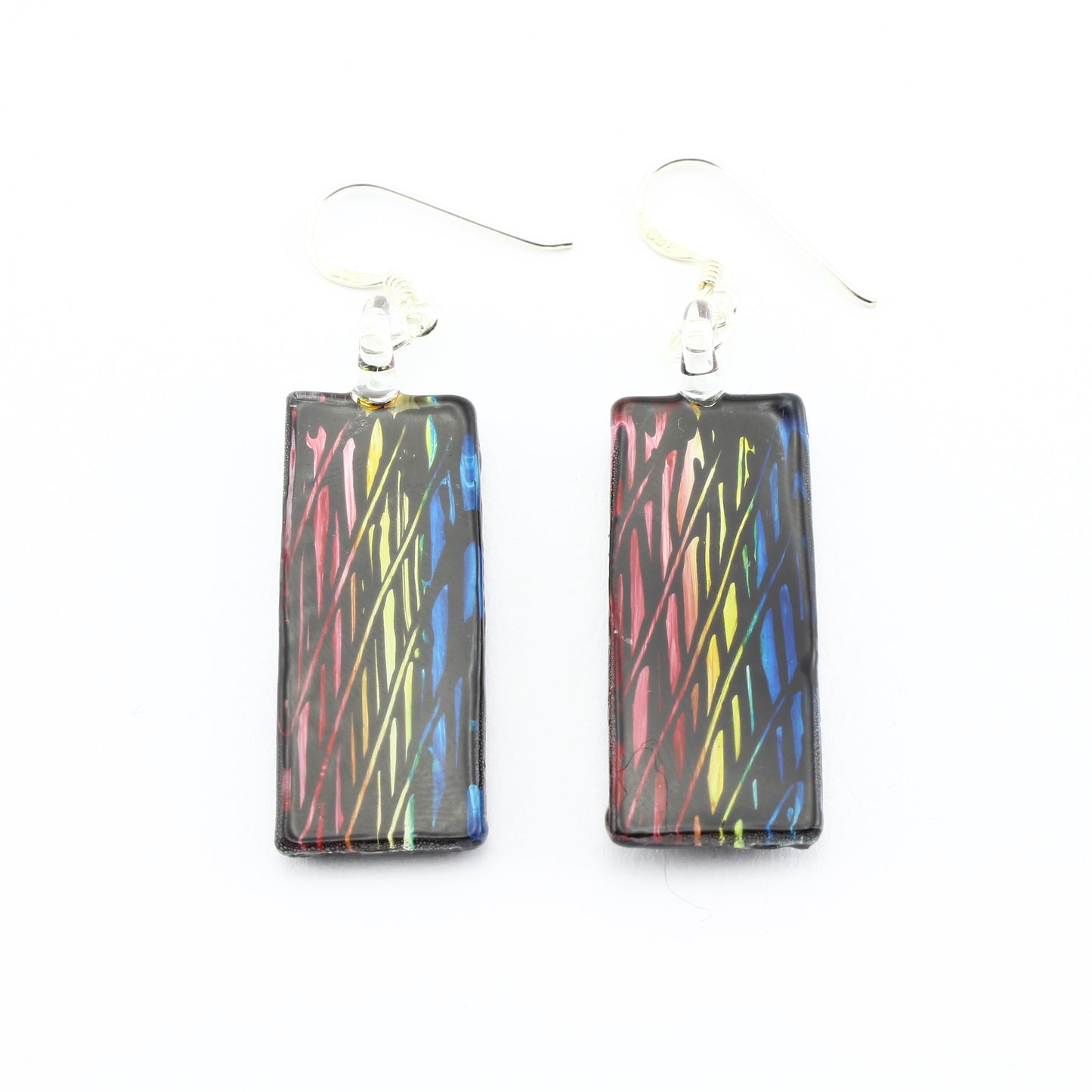 SWE590 - Rectangle Multi Coloured Glass Earrings