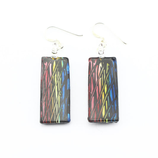 WSWE590 - Rectangle Multi Coloured Glass Earrings