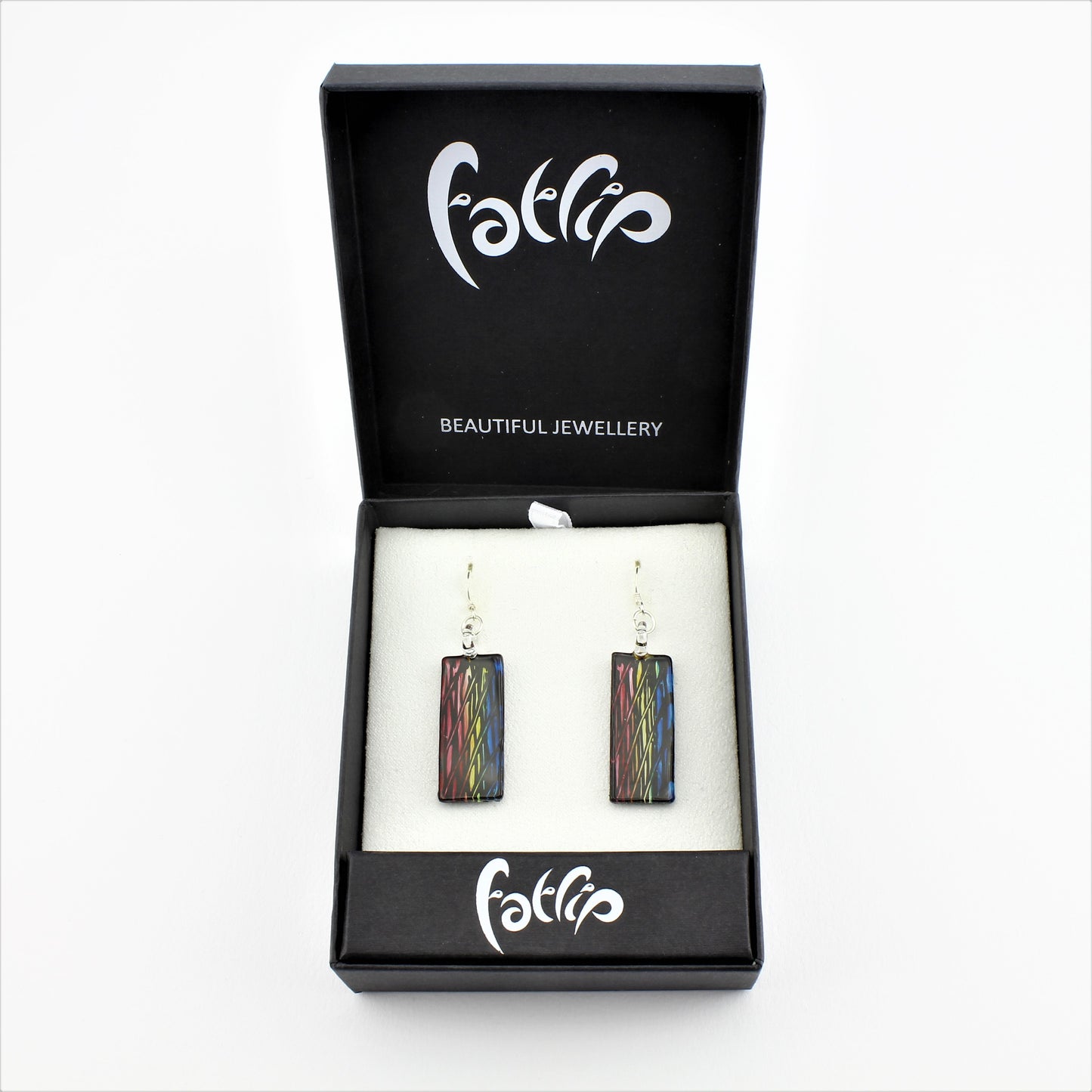 SWE590 - Rectangle Multi Coloured Glass Earrings