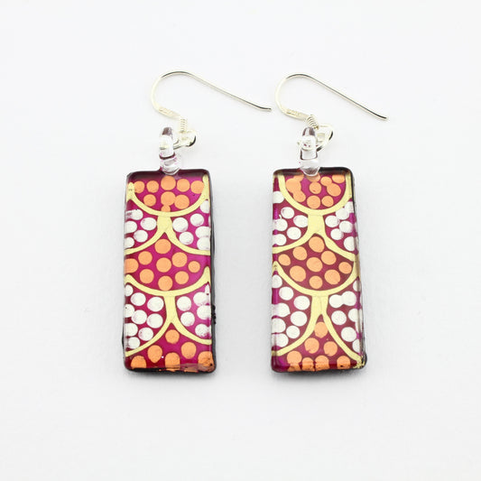 WSWE591 - Pink Dotty Rectangle Glass Earrings