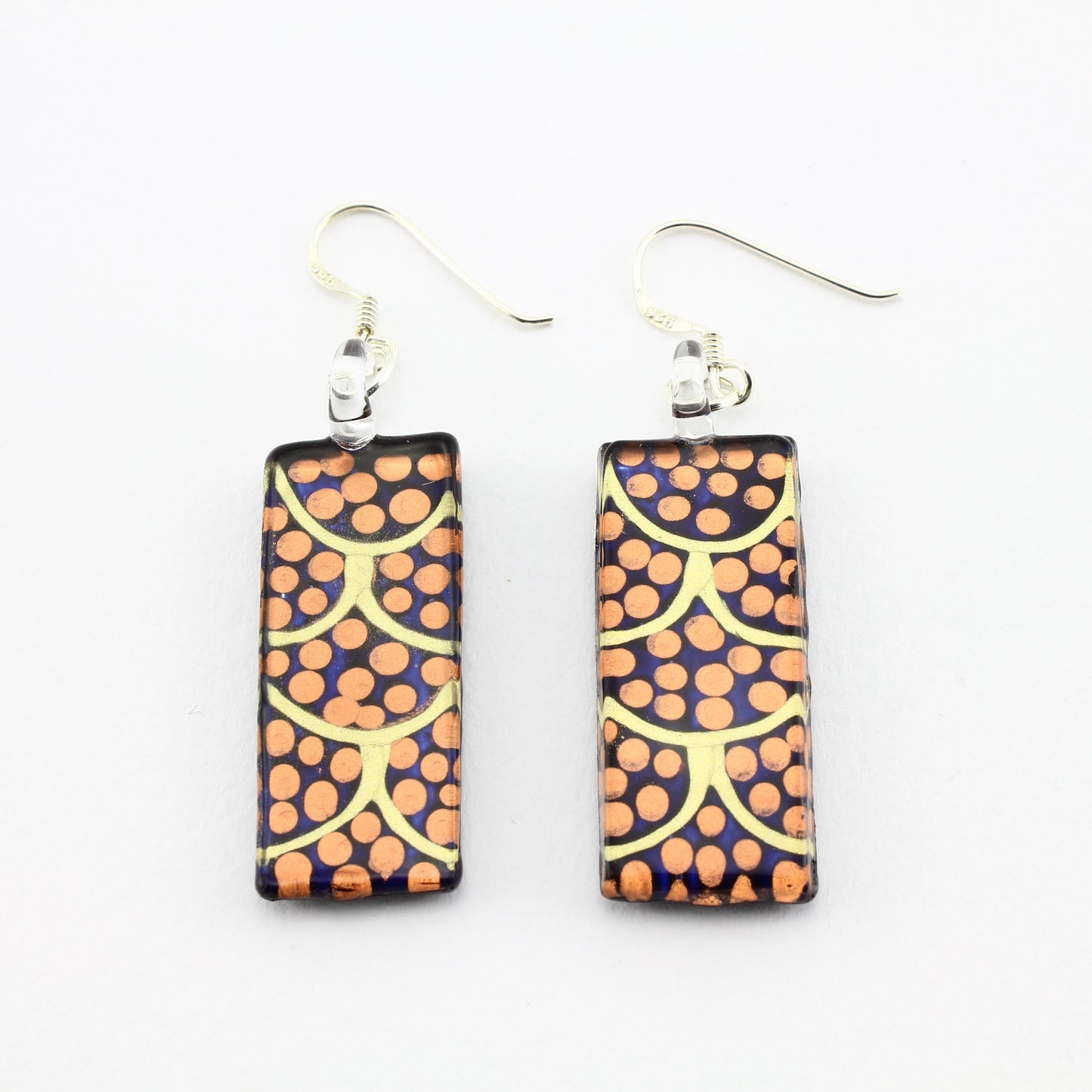 SWE592 - Gold Spotty Rectangle Glass Earrings