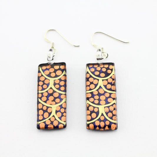 SWE592 - Gold Spotty Rectangle Glass Earrings