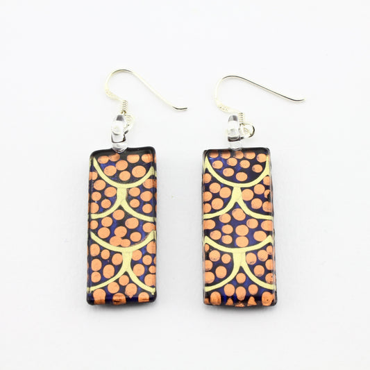 WSWE592 - Gold Spotty Rectangle Glass Earrings