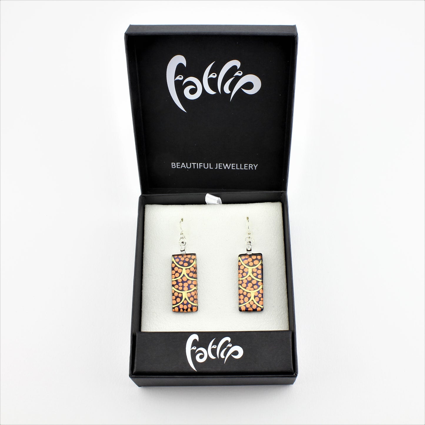 SWE592 - Gold Spotty Rectangle Glass Earrings